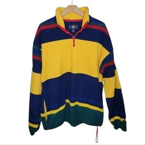 Vintage Gant | Colorful Rugby Striped Colorblock Fleece Pullover Size Large